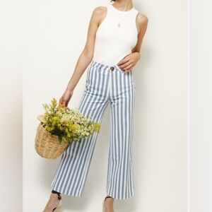 ROLLA'S Old Mate Blue/White Vertical-Striped Wide-Leg Jeans, Cropped, US 26